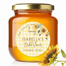 Yellow Gingham She Found Her Honey Bridal Shower Runder Aufkleber