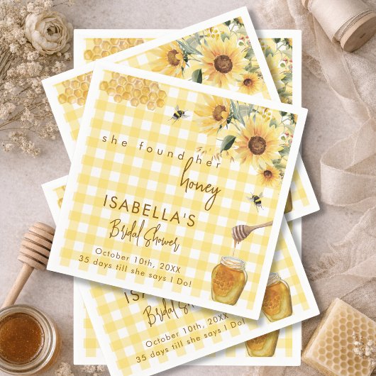Yellow Gingham She Found Her Honey Bridal Shower Serviette