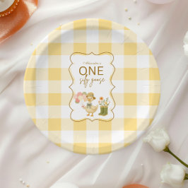  Yellow Gingham Silly Goose 1st Birthday Pappteller