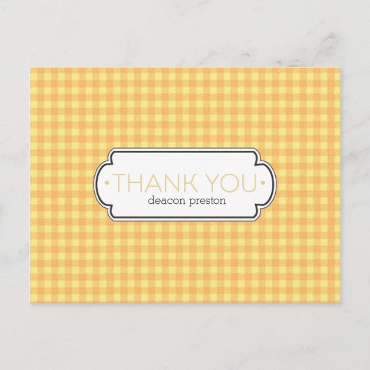 Yellow Gingham und Label Vielen Dank Postkarten (Vorderseite)