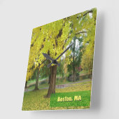 Yellow Gingko Tree - Boston Public Garden Quadratische Wanduhr (Winkel)