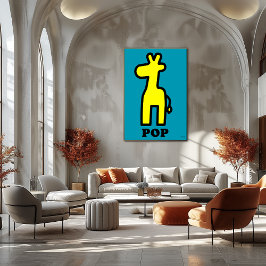 Yellow Giraffe Pop Kunst Fett Cartoon Silhouette Poster