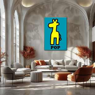 Yellow Giraffe Pop Kunst Fett Cartoon Silhouette Poster