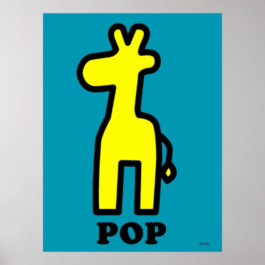Yellow Giraffe Pop Kunst Fett Cartoon Silhouette Poster (Vorne)