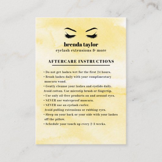Yellow Glam Eyelash Browbar Aftercare Instructions Visitenkarte (Vorderseite)