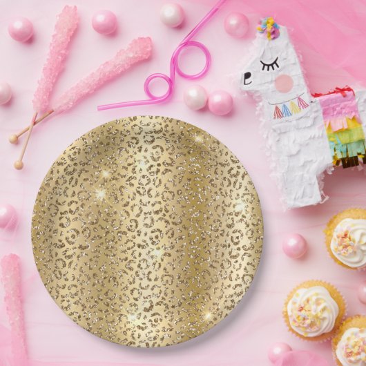 Yellow Glam Gold Glitzer Leopard Pappteller (Party)