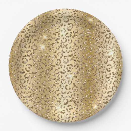 Yellow Glam Gold Glitzer Leopard Pappteller (Vorderseite)