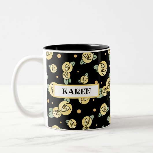 Yellow Glasgow Rose | Art Nouveau Stil Zweifarbige Tasse (Links)