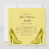 Yellow Glitzer Bokeh & Stilettos Geburtstag Einladung (Rückseite)