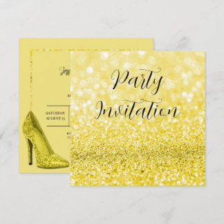 Yellow Glitzer Bokeh & Stilettos Geburtstag Einladung