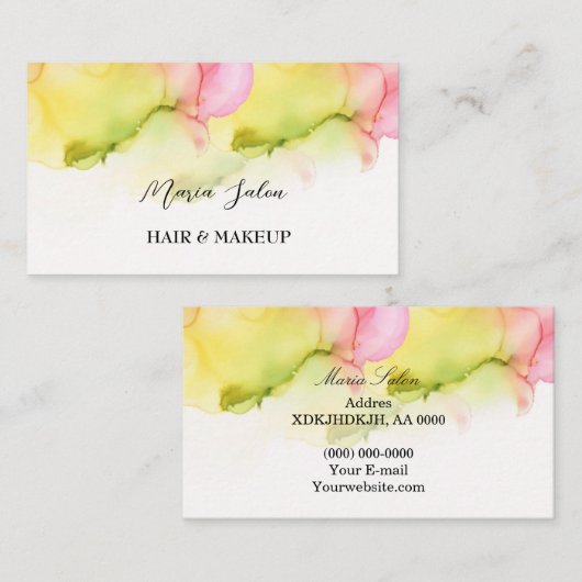 Yellow Glitzer gold Aquarell Business Card Visitenkarte (Vorne/Hinten)