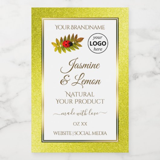 Yellow Glitzer White Product Labels Ladybug Logo Lebensmitteletikett (Einzelnes Label)