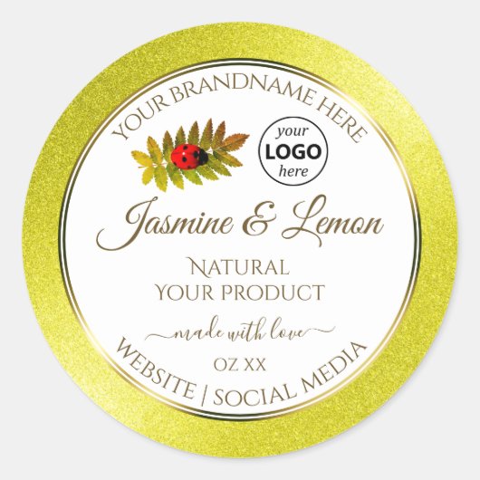 Yellow Glitzer White Product Labels Ladybug Logo Runder Aufkleber (Vorderseite)