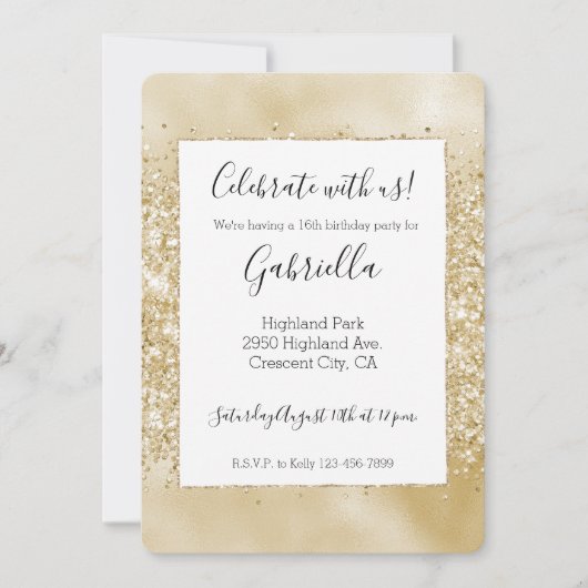 Yellow Glitzy Glitzer Einladung (Vorderseite)