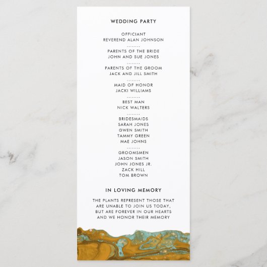 Yellow Gold & Aqua Marble Wedding Program Programm (Rückseite)