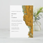 Yellow Gold & Aqua Minimalistische Marmorhochzeit Einladung (Stehend Vorderseite)