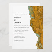 Yellow Gold & Aqua Minimalistische Marmorhochzeit Einladung (Vorne/Hinten)