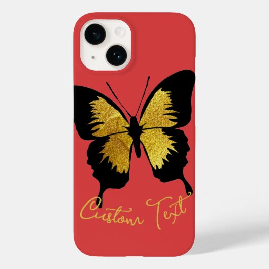 YELLOW GOLD BLACK BUTTERFLY CUSTOM SCRIPT TEXT RED Case-Mate iPhone HÜLLE (Rückseite)