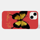 YELLOW GOLD BLACK BUTTERFLY CUSTOM SCRIPT TEXT RED Case-Mate iPhone HÜLLE (Rückseite (Horizontal))