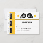 Yellow Gold Black Football Ticket Hochzeit RSVP (Vorderseite)
