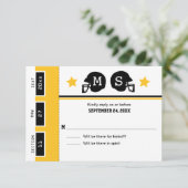 Yellow Gold Black Football Ticket Hochzeit RSVP (Stehend Vorderseite)