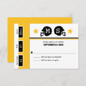 Yellow Gold Black Football Ticket Hochzeit RSVP (Vorne/Hinten)