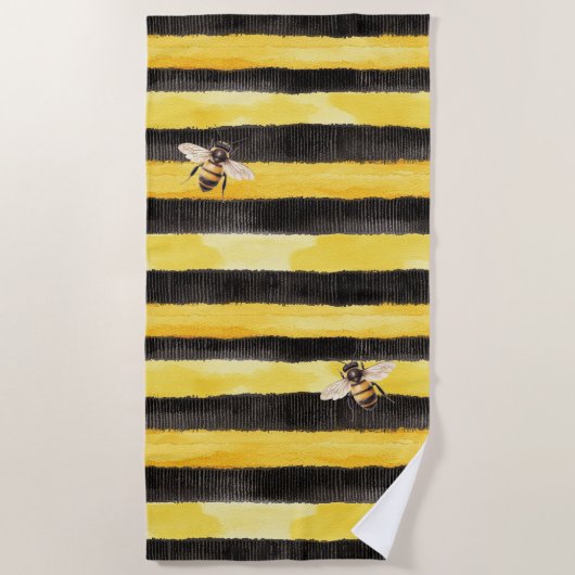 Yellow Gold Black Stripes Honey Bee  Strandtuch (Vorderseite)