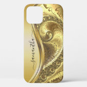 Yellow Gold Bold Metallic Handgeschriebenes Monogr Case-Mate iPhone Hülle (Rückseite)