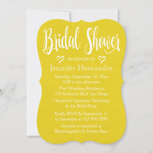 Yellow Gold Brautparty White Hearts Wedding Einladung (Vorderseite)