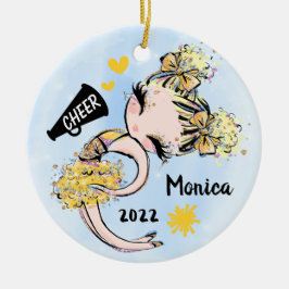 Yellow Gold Cheerleader Girl Ornament Blonde Hair