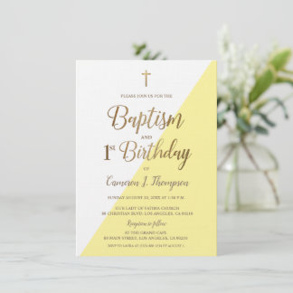Yellow Gold Cross Taufe 1. Geburtstag Einladung