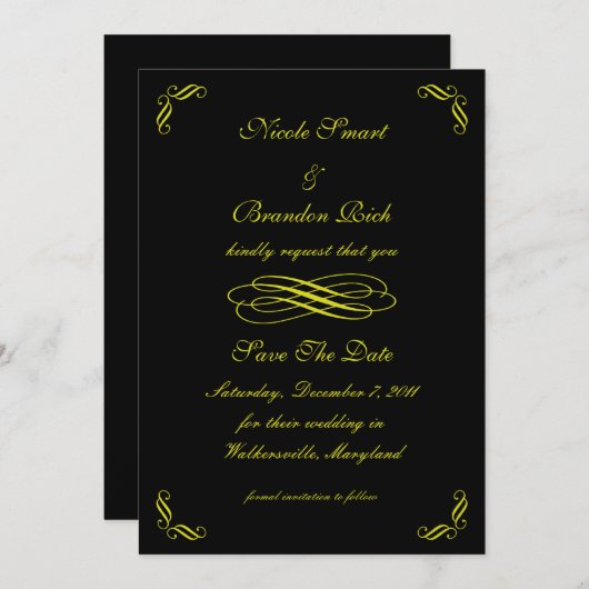 Yellow Gold Fairy Tale Save the Date (Vorne/Hinten)