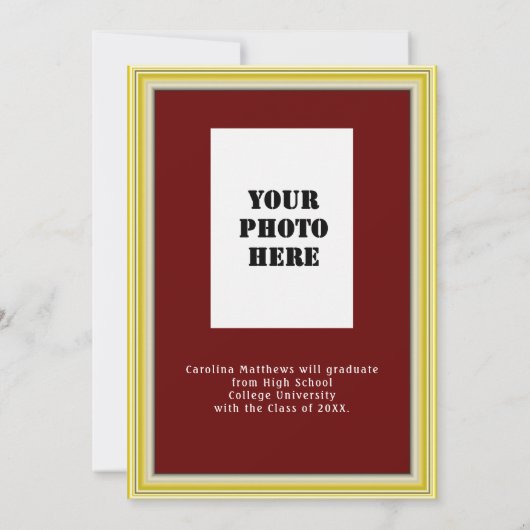 Yellow Gold Frame Maroon Dinner Abschluss Einladung (Rückseite)