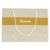 Yellow Gold Geometric White Monogram Name Große Geschenktüte (Rückseite)
