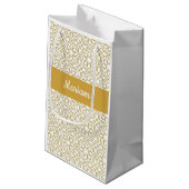 Yellow Gold Geometric White Monogram Name Kleine Geschenktüte (Rückseite Schrägansicht)