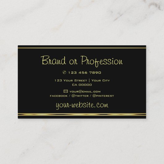 Yellow Gold Glitter Stars Golden Border on Black Visitenkarte (Rückseite)