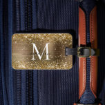 Yellow Gold Glitzer Brushed Metal Monogram Script Gepäckanhänger<br><div class="desc">Klassische Imitate Gelbes Gold Glitzer Sparkle Pinselmetall Girly Script Monogram Gepäckmarke</div>