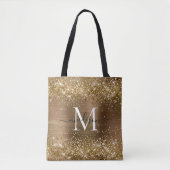 Yellow Gold Glitzer Brushed Metal Monogram Script Tasche (Vorderseite)