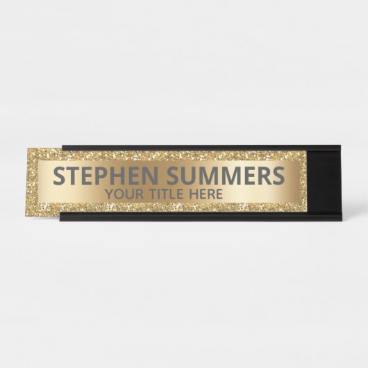 Yellow Gold Glitzer Sparkle Glam Custom Schreibtischnamensplakette (Vorderseite )