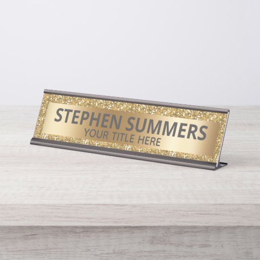 Yellow Gold Glitzer Sparkle Glam Custom Schreibtischnamensplakette (Vorderseite )