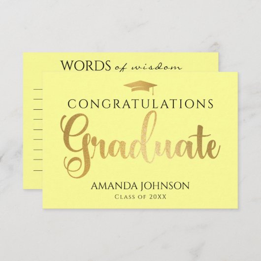Yellow Gold Graduate Words of Wisdom Abschluss Begleitkarte (Vorne/Hinten)