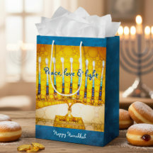 Yellow Gold Hanukkah Menorah Peace Liebe Light Bol