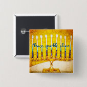 Yellow Gold Hanukkah Menorah Peace Sparkine Shine Button (Vorne & Hinten)