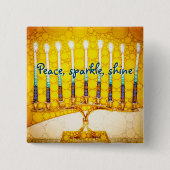 Yellow Gold Hanukkah Menorah Peace Sparkine Shine Button (Vorderseite)