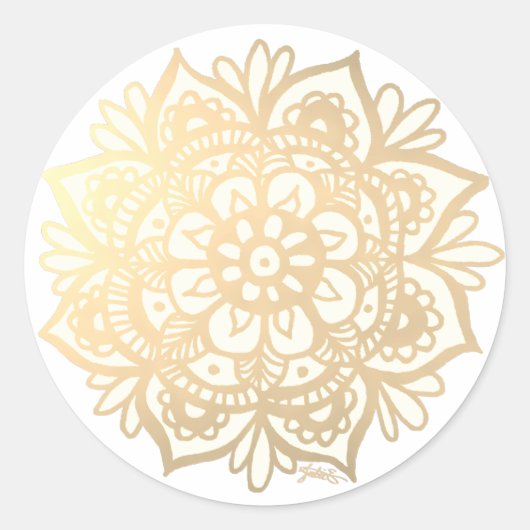 Yellow Gold Mandala Blume Runder Aufkleber (Vorderseite)