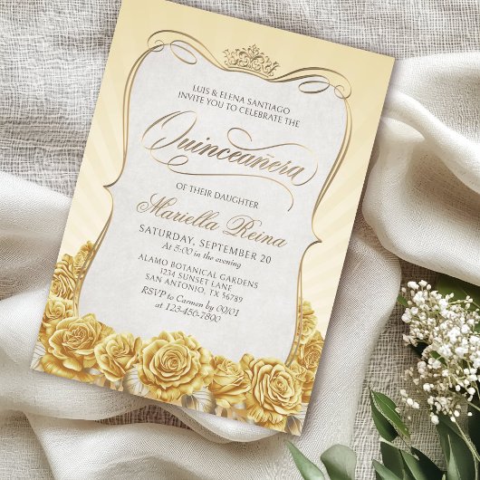Yellow Gold Quinceañera Einladung