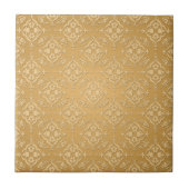 Yellow Gold Saffron Damask Muster Fliese (Vorderseite)