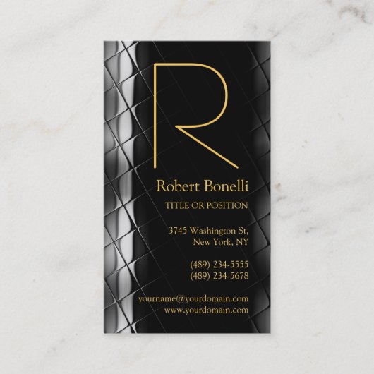 Yellow Gold Silver Gray Monogram Business Card Visitenkarte (Vorderseite)