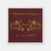 Yellow Gold-Skript für Burgund Hintergrund Napkins Serviette (Vorderseite)