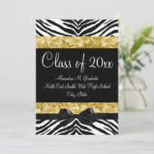 Yellow Gold Sparkle Zebra Bow Abschluss Einladung (Stehend Vorderseite)